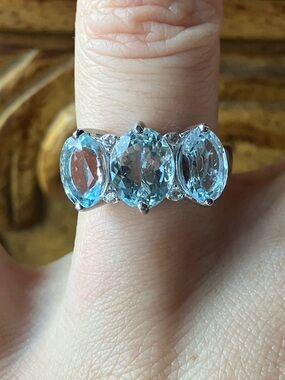 Natural Aquamarine Sterling Silver Ring Size 6